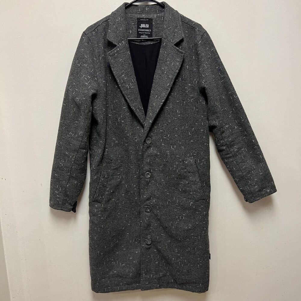 PUBLISH BRAND Women / Unisex Jacket Grey Polyester Long Coat Trench 4 Button Med